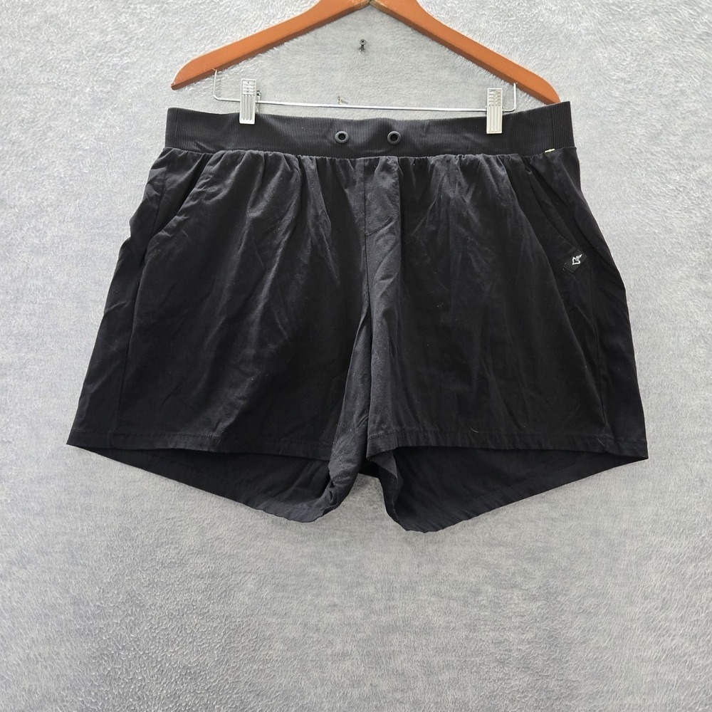 Torrid Women Activewear Shorts 1 Black Nylon Spandex HAPPY CAMPER Button 5"